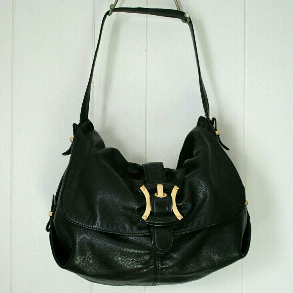 B Makowsky black glove leather large hobo bag
